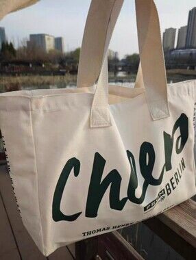 Very Large Canvas Tote Bag Cheers Berlin Cream 48x35x12cm New NWOT Thomas Henry